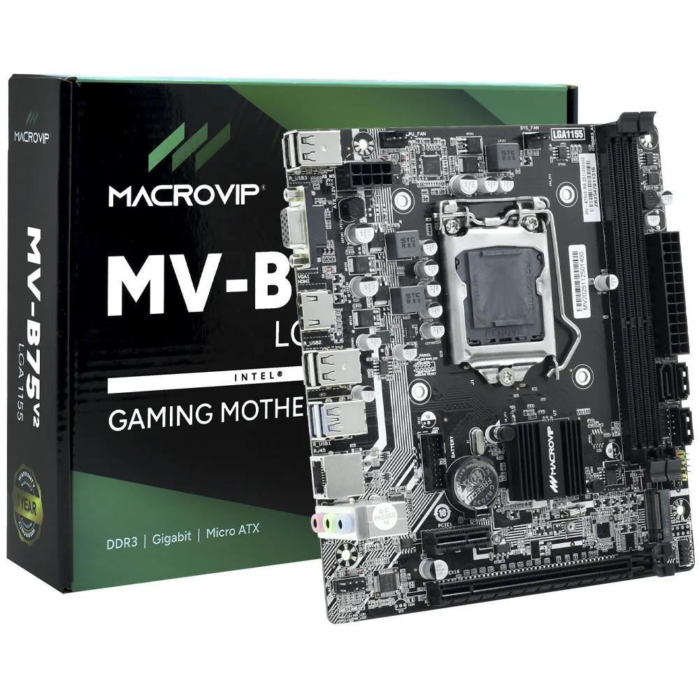 Placa Mãe Macrovip Mv-b75v2 Socket LGA 1155 Vga Ddr3 1600mhz Atx Conectividade Usb 3.0 Sata Iii