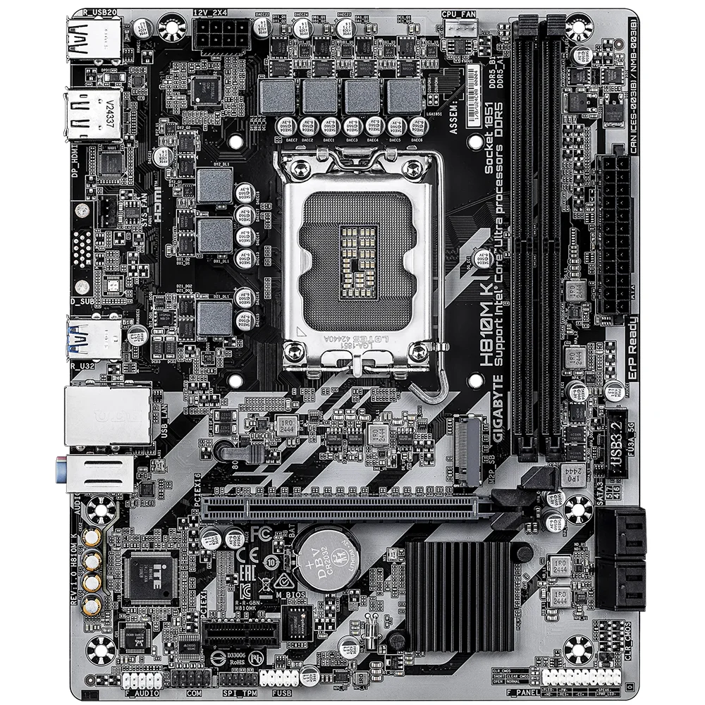 Imagem 3 de 3 do produto Placa Mãe Gigabyte H810m K Socket LGA  1851 Ddr5 Micro Atx 1x PCie 4.0 2x Sata 6gb/s 4x Usb 3.2 Gen 1