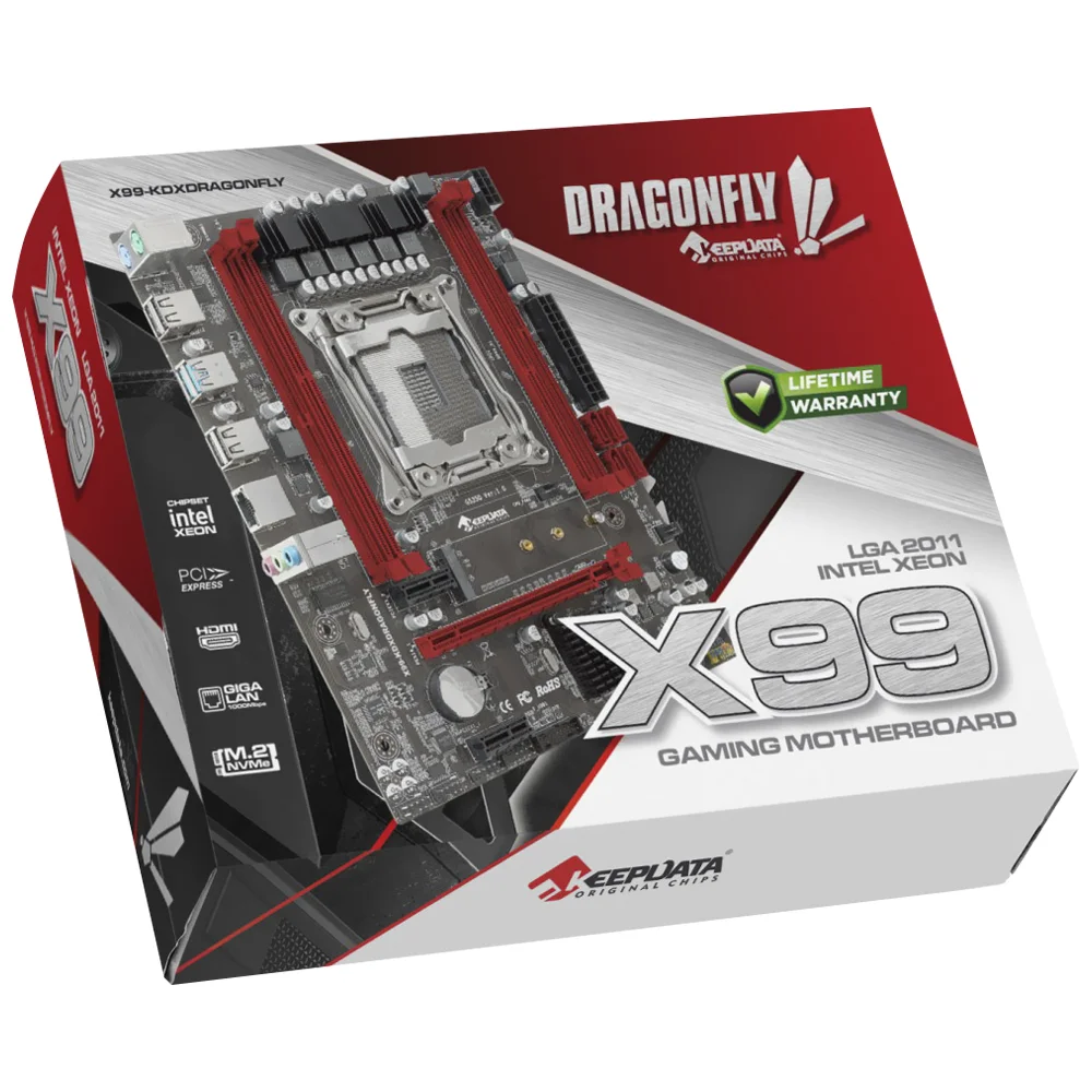 Imagem 2 de 3 do produto Placa Mãe Keepdata X99-kdxdragonfly Socket LGA  2011-v3 Ddr4 Atx 4 Slots Memória Suporte Overclocking Usb 3.0 Sata 6gb/s