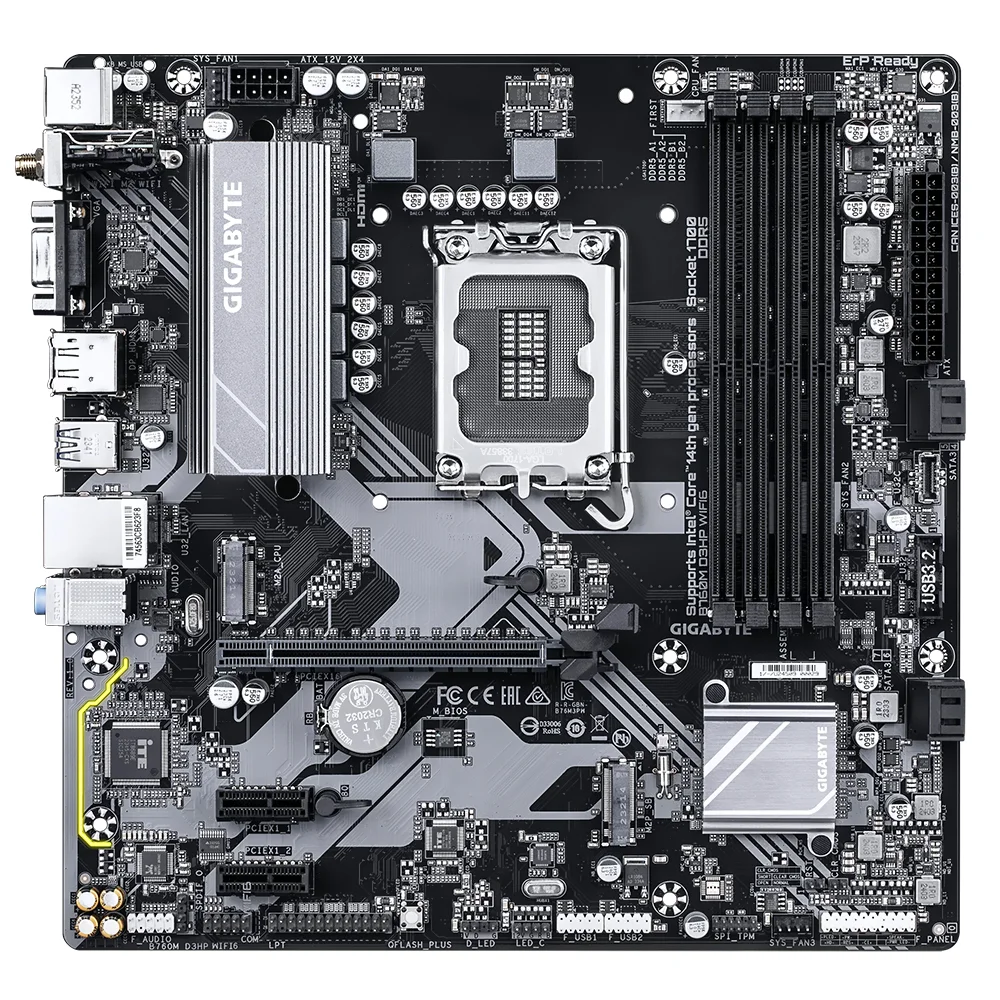 Imagem 2 de 3 do produto Placa Mãe Gigabyte B760m D3hp Wi-fi 6 Socket LGA  1700 Ddr5 Micro Atx 4x Ddr5 128GB 2x M.2 PCie 4.0 RGB