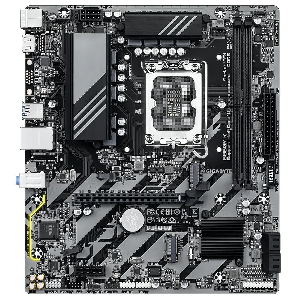 Imagem 2 de 3 do produto Placa Mãe Gigabyte B860m K Socket LGA  1851 Ddr5 Micro Atx 4x Ddr5 4800mhz PCie 4.0 Usb 3.2 Gen 2