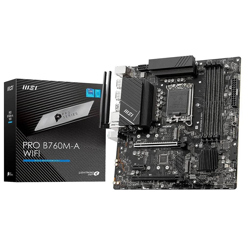 Placa Mãe Msi Pro B760m-a Wi-fi LGA 1700 Ddr5 Micro Atx Wi-fi 6 Bluetooth 5.2 4 Slots Ram M.2 PCie 4.0