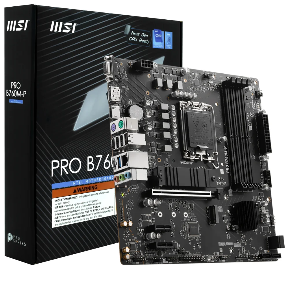 Placa Mãe Msi Pro B760m-p Socket LGA 1700 Vga Ddr5 Micro Atx 4x Sata 6gb/s Usb 3.2 Gen 2 Gaming