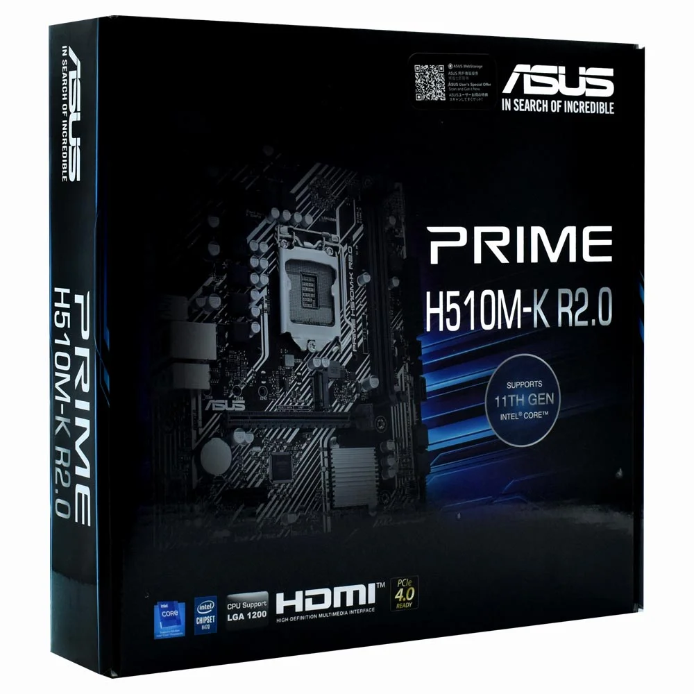 Imagem 2 de 3 do produto Placa Mãe Asus Prime H510m-k R2.0 Socket LGA  1200 / Vga / Ddr4