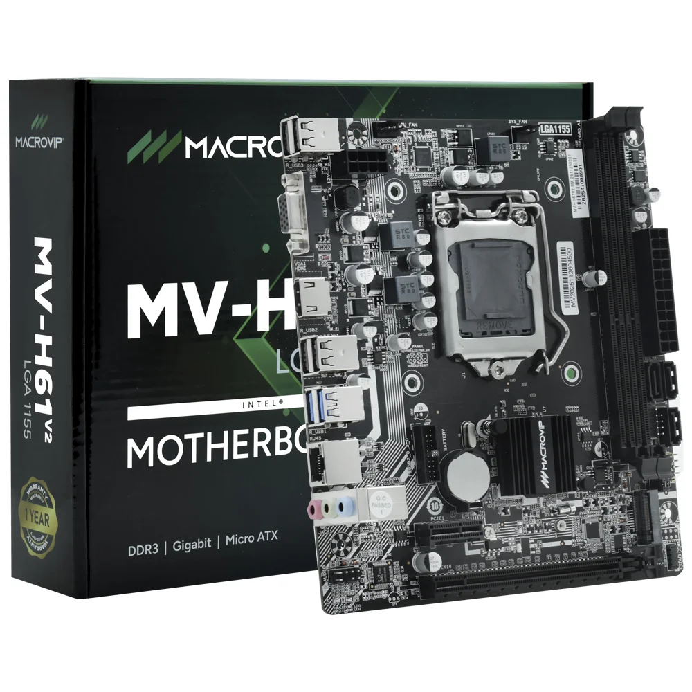Imagem 1 de 3 do produto Placa Mãe Macrovip Mv-h61v2 Socket LGA  1155 Vga Ddr3 2 Slots Suporte Até 16gb Chipset Intel Ideal Para Montagem PC