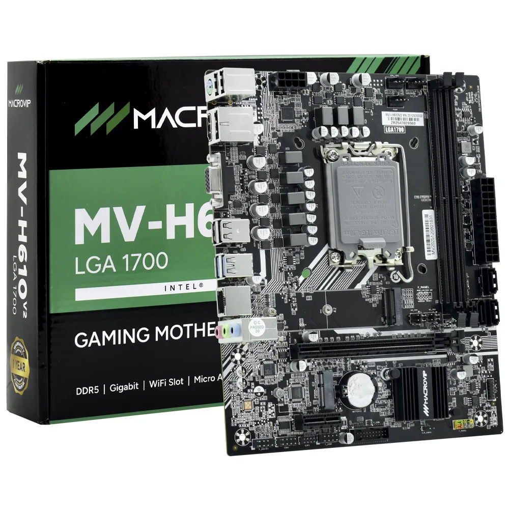 Placa Mãe Macrovip Mv-h610v2 Socket LGA 1700 Vga Ddr5 Atx 4x Sata 3.0 2x M.2 PCie 4.0 Ideal Para Gaming