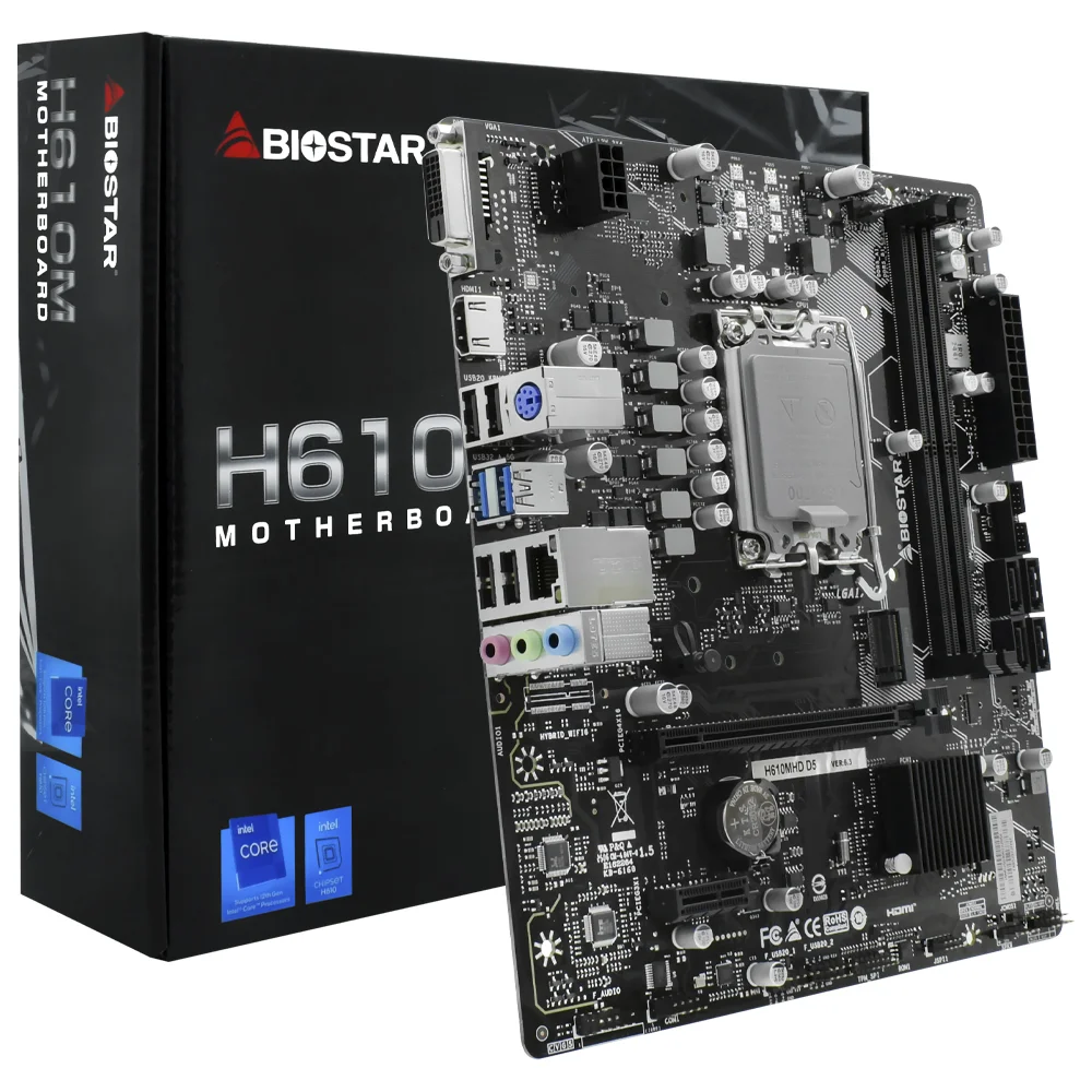 Placa Mãe Biostar H610mhd D5 Socket LGA 1700 Ddr5 Micro Atx 2x Ddr5 4800mhz PCie 4.0 Usb 3.2 Gen1