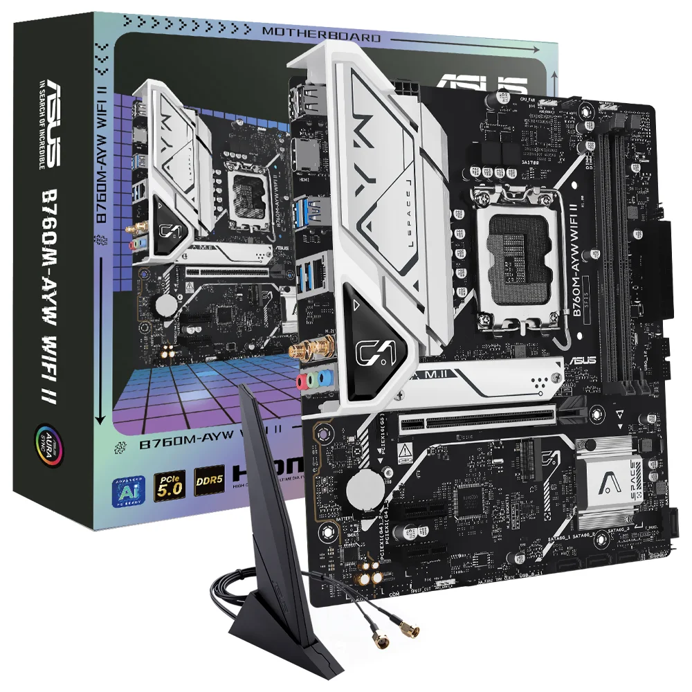 Placa Mãe Asus B760m-ayw Wi-fi Ii LGA 1700 Ddr5 Micro Atx Wi-fi 6 Bluetooth 5.2 4x Sata 3 4x Usb 3.2 Gen 2