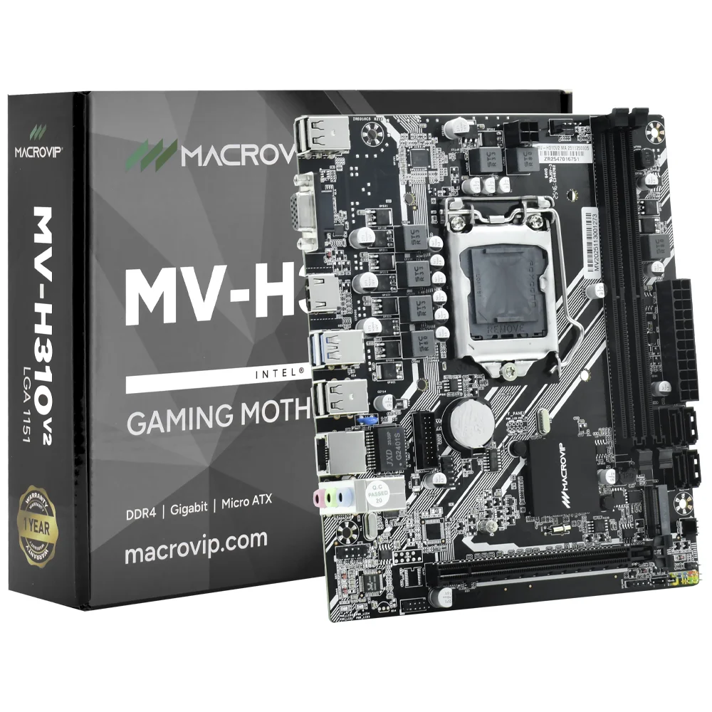 Placa Mãe Macrovip Mv-h310v2 Socket LGA 1151 Vga Ddr4 2400mhz Atx Compatível Intel 8ª E 9ª Geração