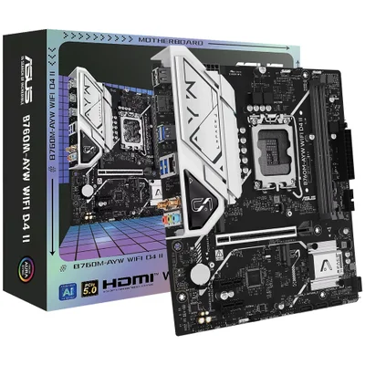 Placa Mãe Asus B760m-ayw Wi-fi D4 Ii Socket LGA 1700 Ddr4 Micro Atx Wi-fi 6 Bluetooth 5.2 4 Slots Ram Até 128GB