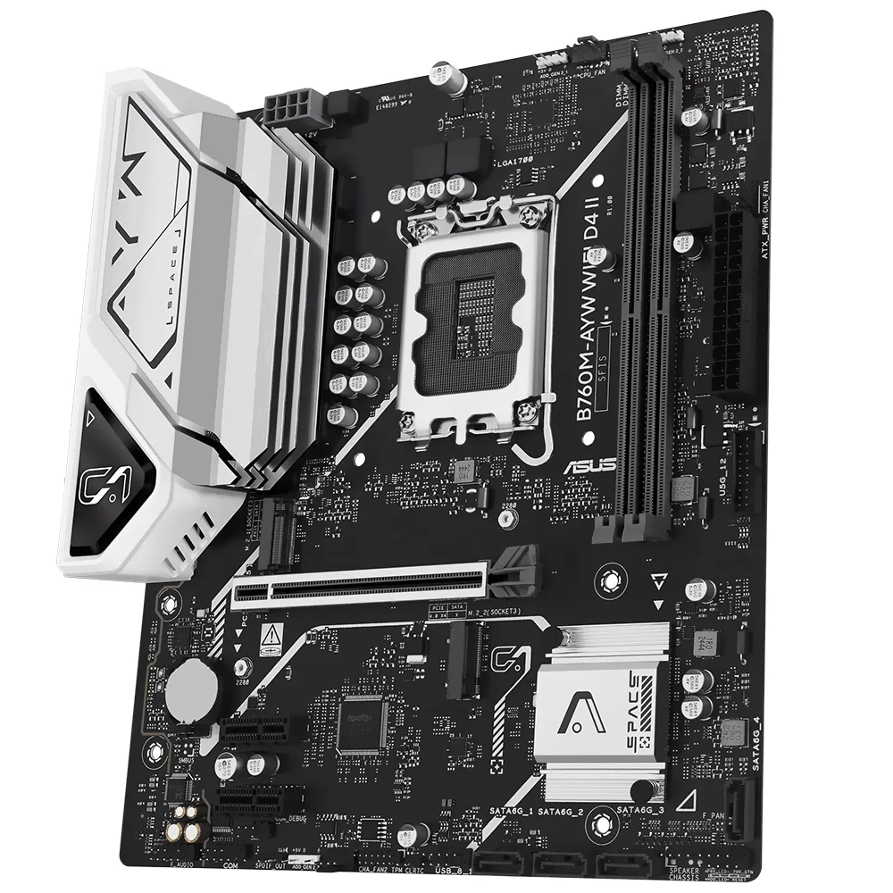 Imagem 2 de 3 do produto Placa Mãe Asus B760m-ayw Wi-fi D4 Ii Socket LGA  1700 Ddr4 Micro Atx Wi-fi 6 Bluetooth 5.2 4 Slots Ram Até 128GB