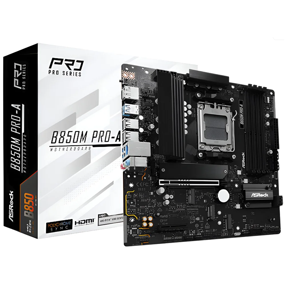 Placa Mãe Asrock B850m Pro-a Socket Am5 Ddr5 Micro Atx PCie 5.0 4x Sata 6gb/s Usb 3.2 Gen 2 RGB