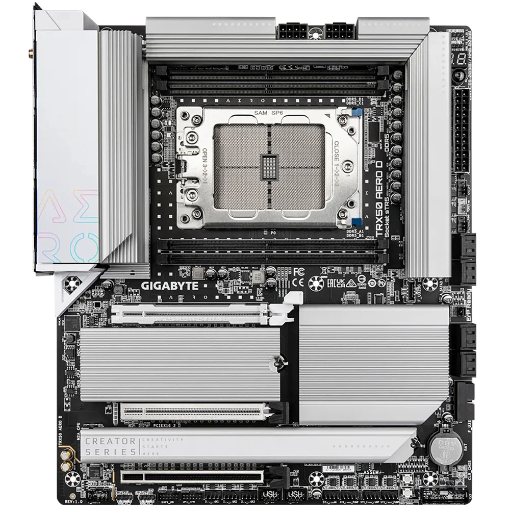Imagem 2 de 3 do produto Placa Mãe Gigabyte Trx50 Aero D Socket Str5 Ddr5 Atx RGB PCie 4.0 8x Sata 6gb/s Usb 3.2 Gen 2