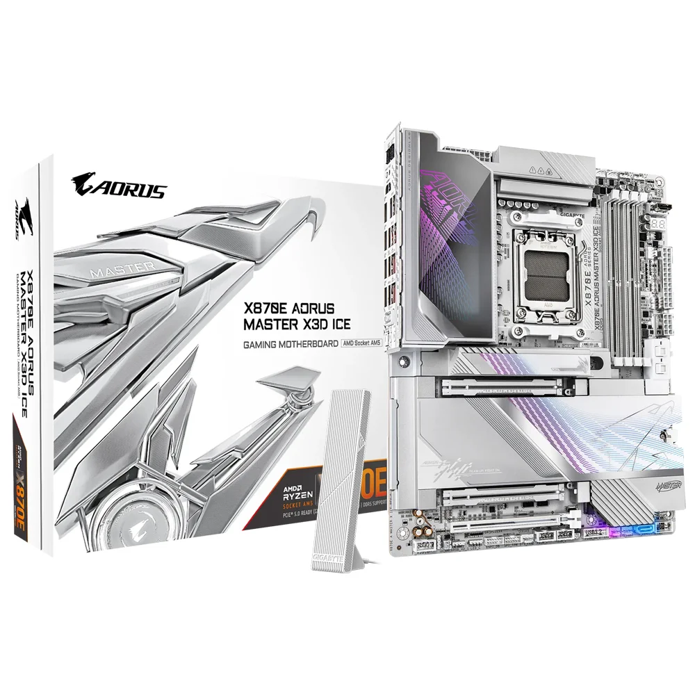 Placa Mãe Gigabyte X870e Aorus Master X3d Ice Socket Am5 Ddr5 Atx PCie 5.0 RGB 10+1 Fases De Energia