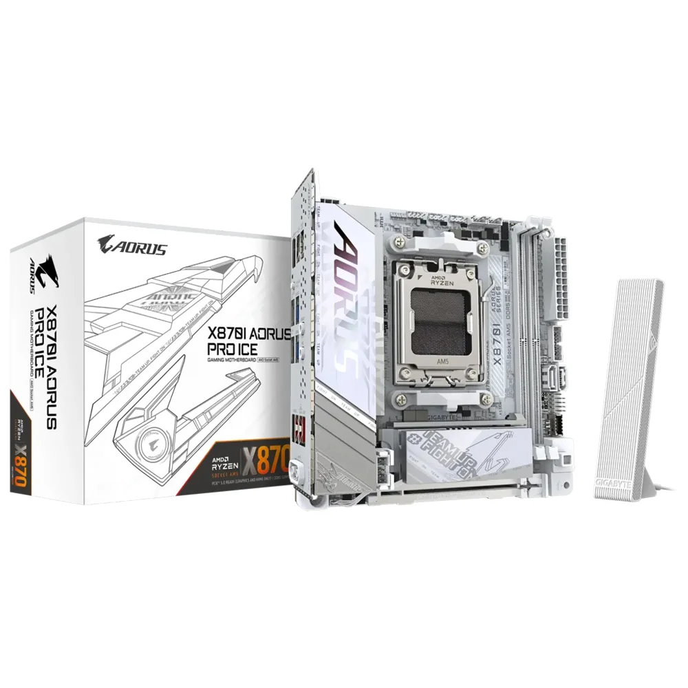 Placa Mãe Gigabyte X870i Aorus Pro Ice Socket Am5 Ddr5 Mini-itx PCie 5.0 RGB Wi-fi 6e M.2 4x Sata 6gb/s
