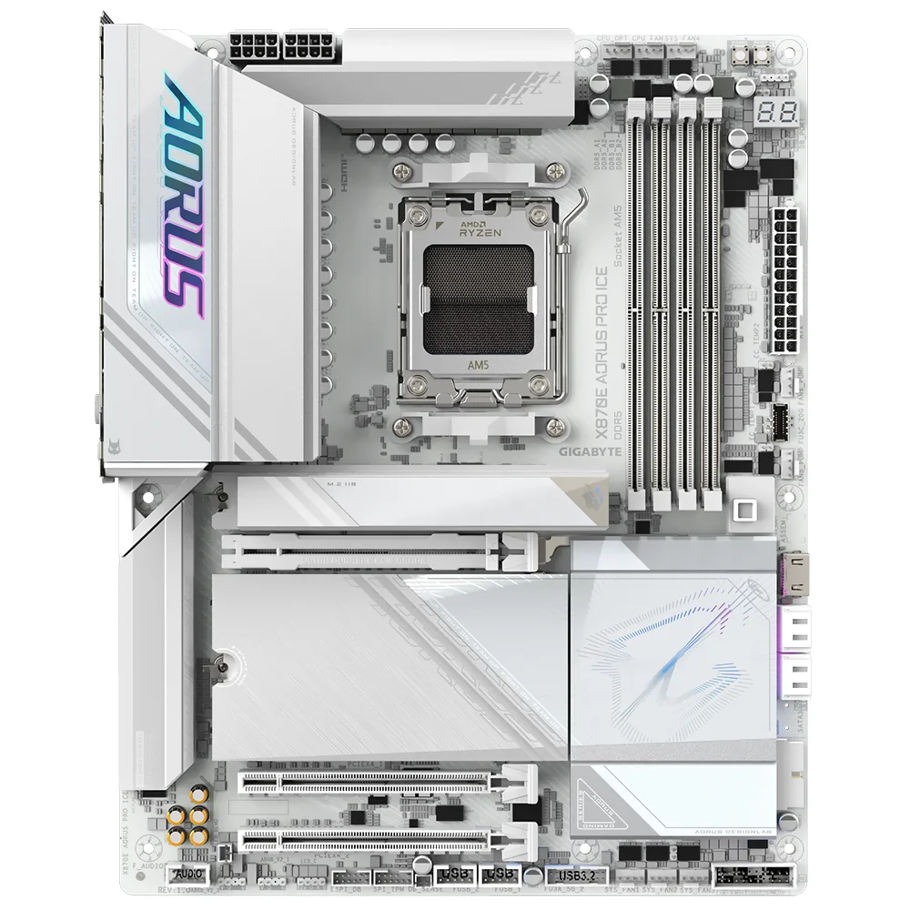 Imagem 2 de 3 do produto Placa Mãe Gigabyte X870e Aorus Pro Ice Socket Am5 Ddr5 Atx PCie 5.0 RGB Wi-fi 6e M.2 4 Slots Usb 3.2 Gen 2