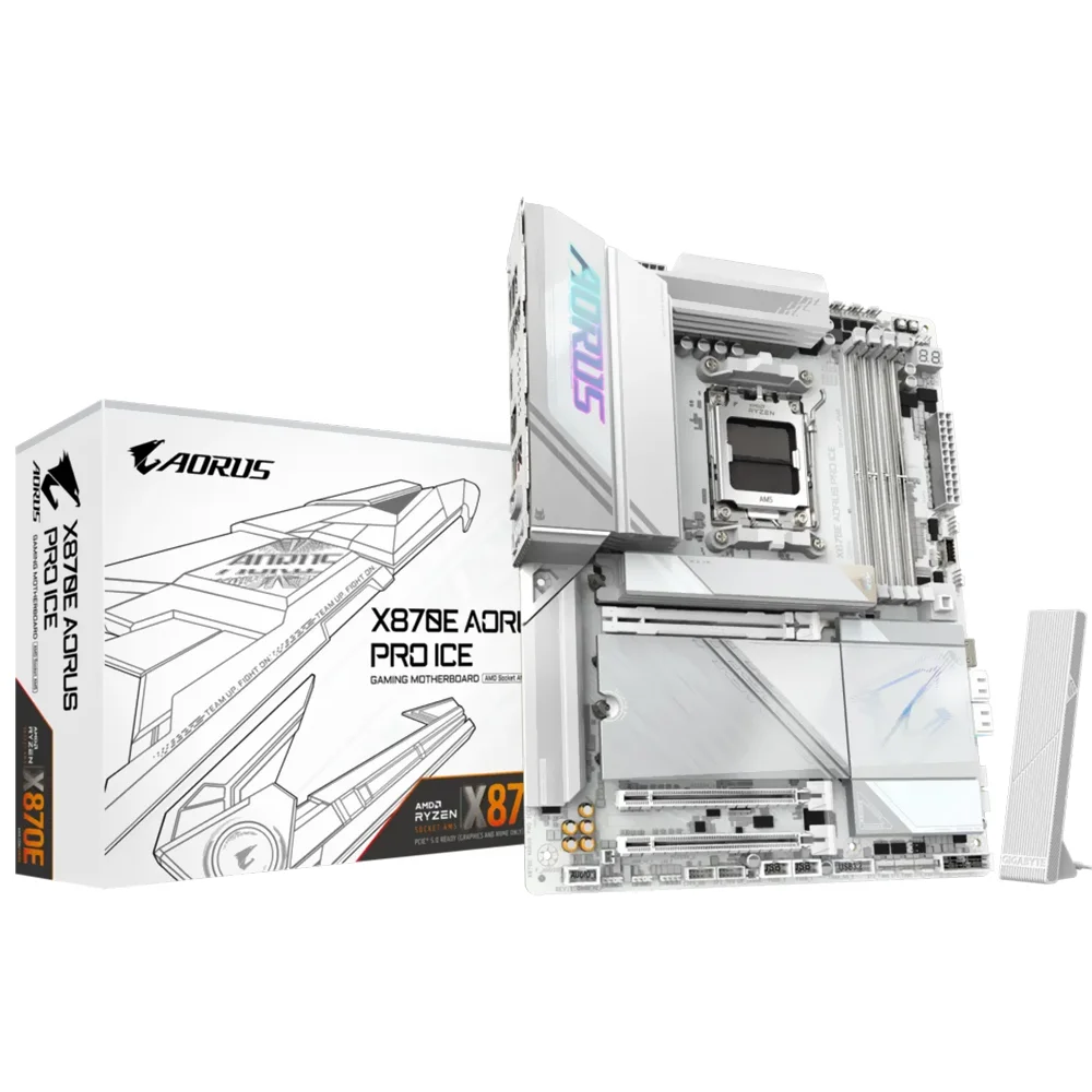 Imagem 3 de 3 do produto Placa Mãe Gigabyte X870e Aorus Pro Ice Socket Am5 Ddr5 Atx PCie 5.0 RGB Wi-fi 6e M.2 4 Slots Usb 3.2 Gen 2
