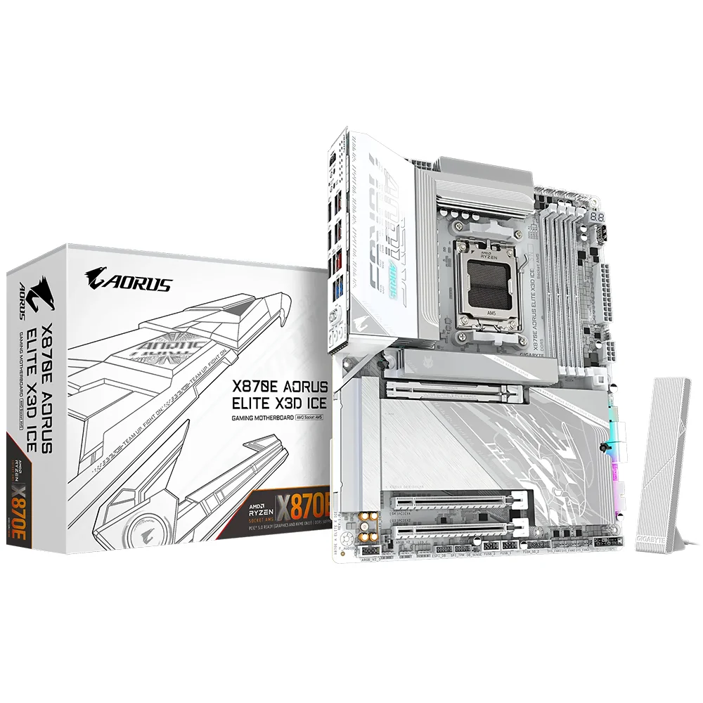 Placa Mãe Gigabyte X870e Aorus Elite X3d Ice Socket Am5 Ddr5 Atx PCie 5.0 RGB 4 Slots Memória 128GB Usb 3.2 Gen 2