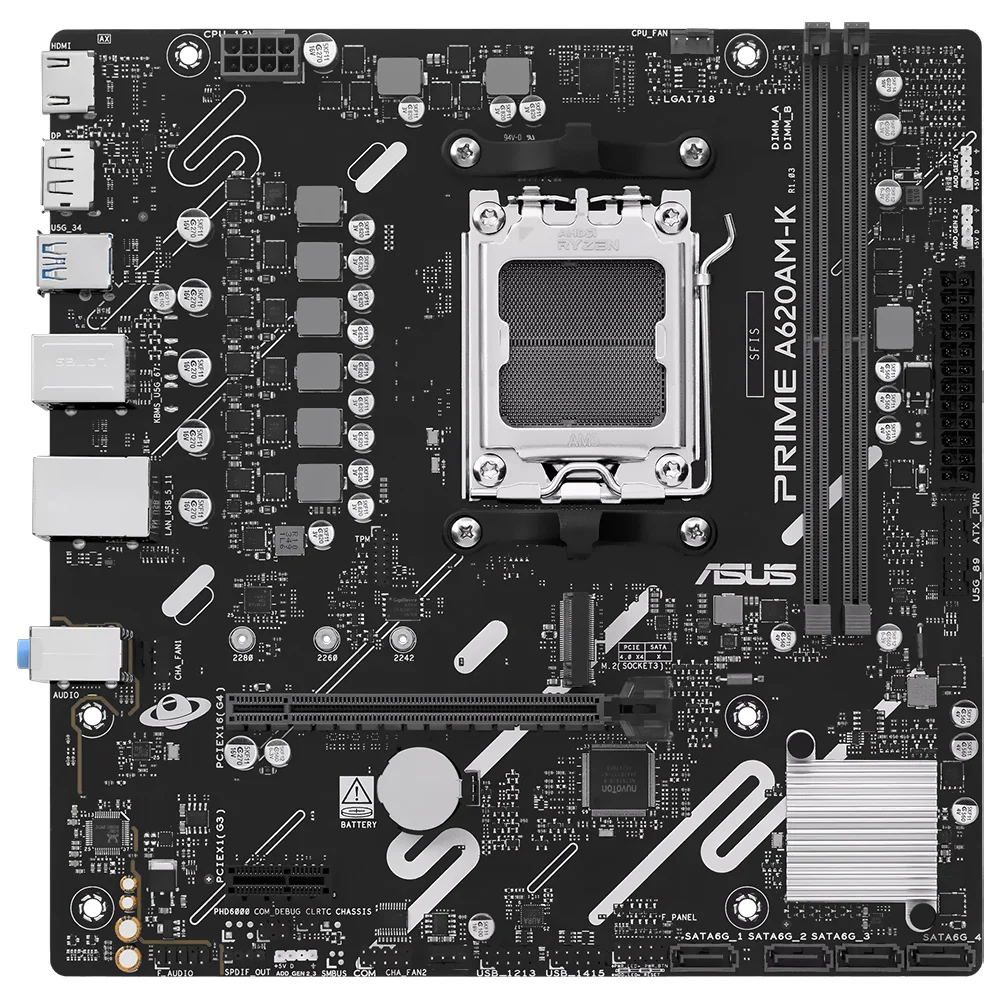 Imagem 3 de 3 do produto Placa Mãe Asus Prime A620am-k Socket Am5 Ddr5 Atx 4x Sata 6gb/s Usb 3.2 Gen 2 RGB M.2 PCie 4.0