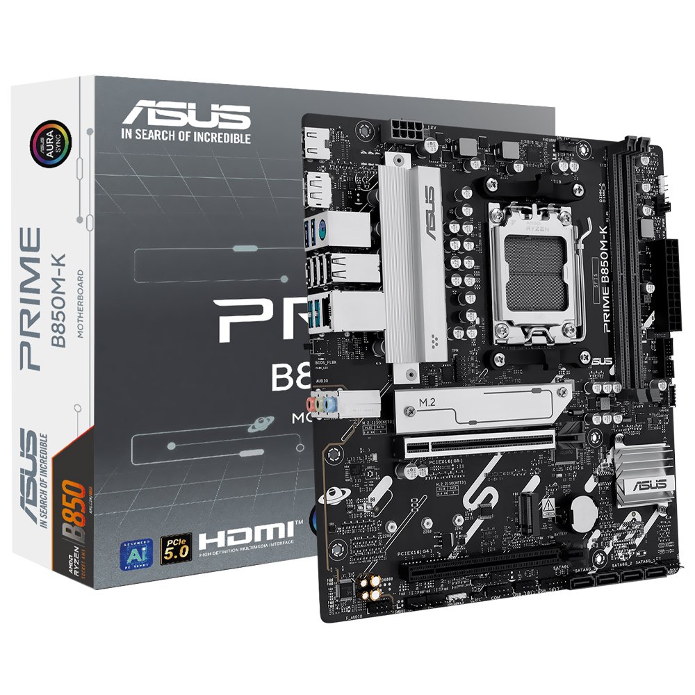 Placa Mãe Asus Prime B850m-k Socket Am5 Ddr5 Micro Atx 4 Slots Memória Suporte PCie 5.0 Usb 3.2 Gen 2