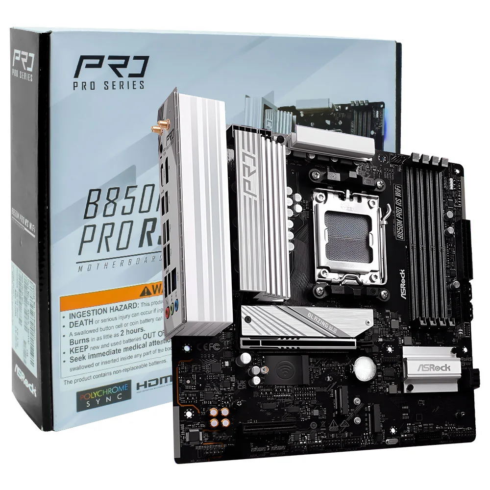 Placa Mãe Asrock B850m Pro Rs Wi-fi Socket Am5 Ddr5 Micro Atx Bluetooth 5.2 4x Sata 6gb/s PCie 4.0
