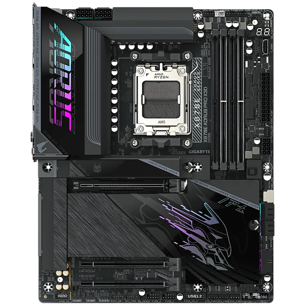 Imagem 3 de 3 do produto Placa Mãe Gigabyte X870e Aorus Pro X3d Socket Am5 Ddr5 Atx PCie 5.0 Usb 3.2 Gen 2 Wi-fi 6e RGB