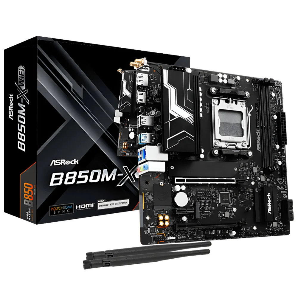Imagem 2 de 3 do produto Placa Mãe Asrock B850m-x Wi-fi R2.0 Socket Am5 Ddr5 Micro Atx Wi-fi 6 Bluetooth 5.2 PCie 4.0 RGB 4x Sata 6gb/s