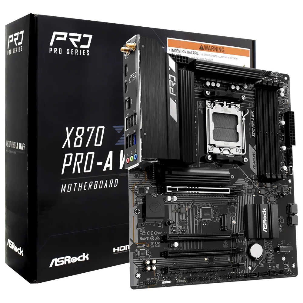 Placa Mãe Asrock X870 Pro-a Wi-fi Socket Am5 Ddr5 Atx Bluetooth 5.2 PCie 5.0 4 Slots Ram RGB