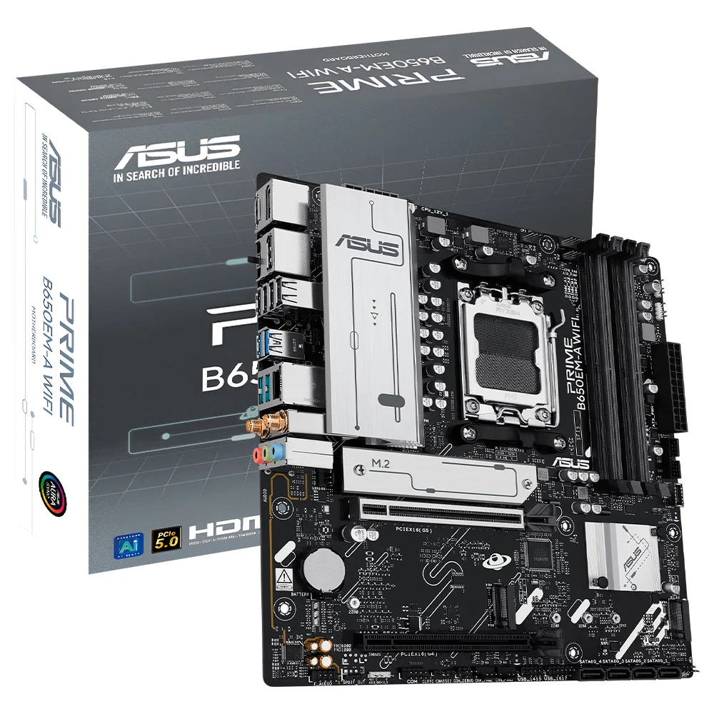Placa Mãe Asus Prime B650em-a Wi-fi Socket Am5 Ddr5 Atx Bluetooth 5.2 4x Sata 6gbps 2x M.2 PCie 4.0 RGB