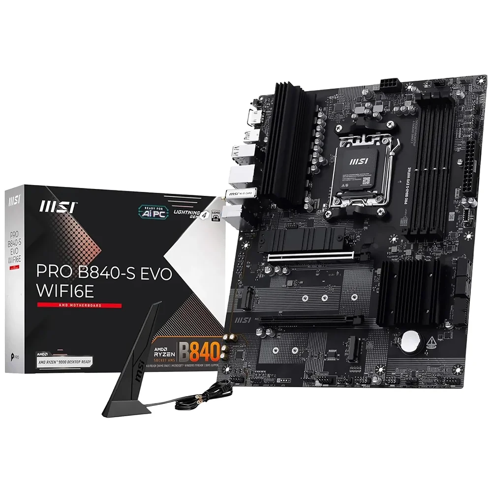 Placa Mãe Msi Pro B840-s Evo Wi-fi 6e Socket Am5 Ddr5 Atx 4x Dimm PCie 5.0 RGB Otimizada Para Gaming