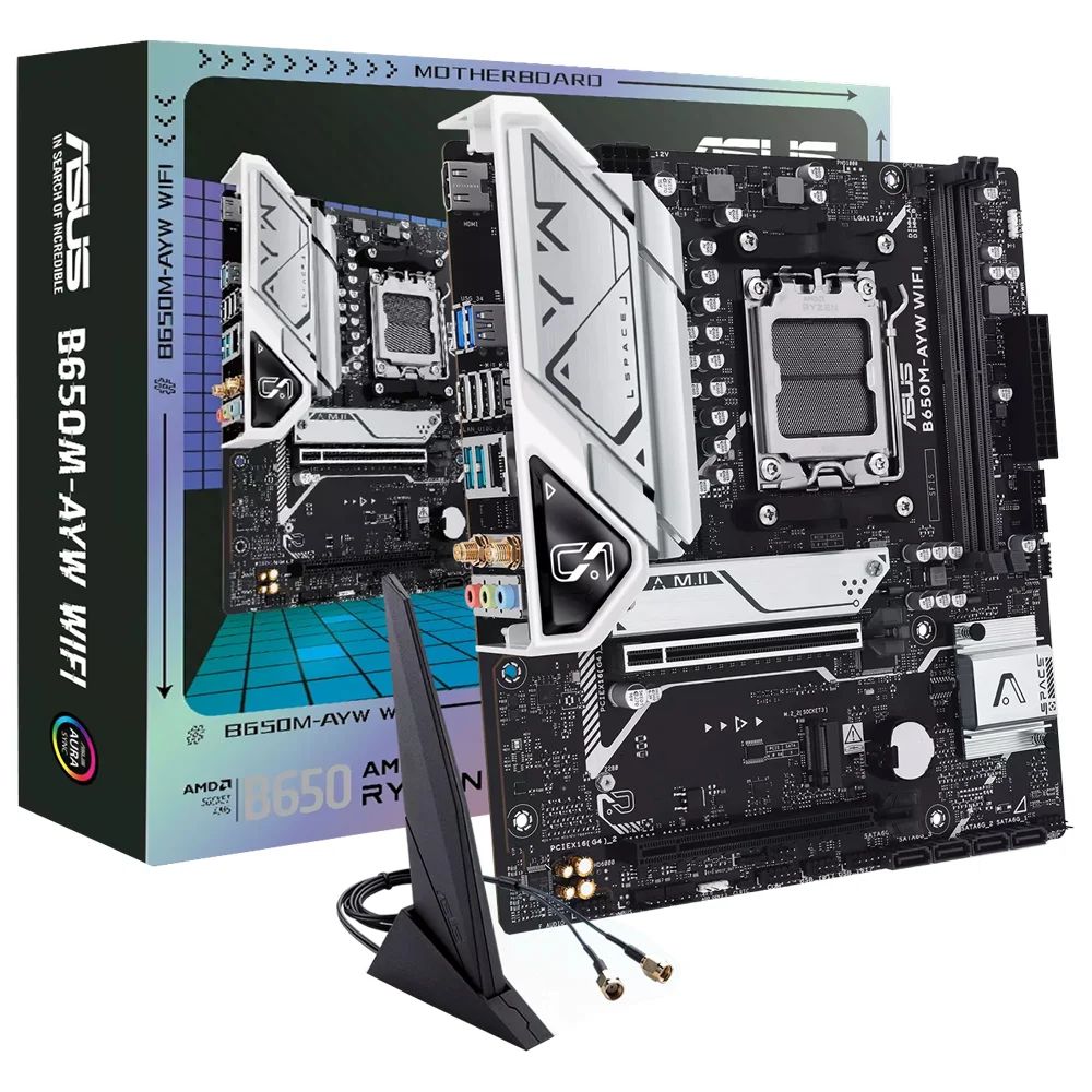 Placa Mãe Asus B650m-ayw Wi-fi Socket Am5 Ddr5 Micro Atx 2x M.2 PCie 4.0 Bluetooth 5.2 RGB Gaming