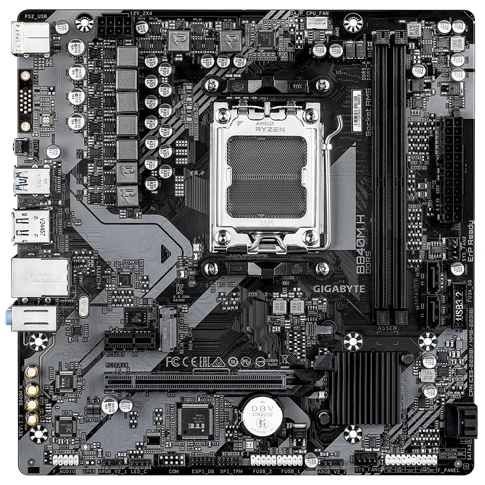 Imagem 2 de 3 do produto Placa Mãe Gigabyte B840m H Socket Am5 Ddr5 Micro Atx 2x PCie 4.0 4x Sata 6gb/s Usb 3.2 Gen 1