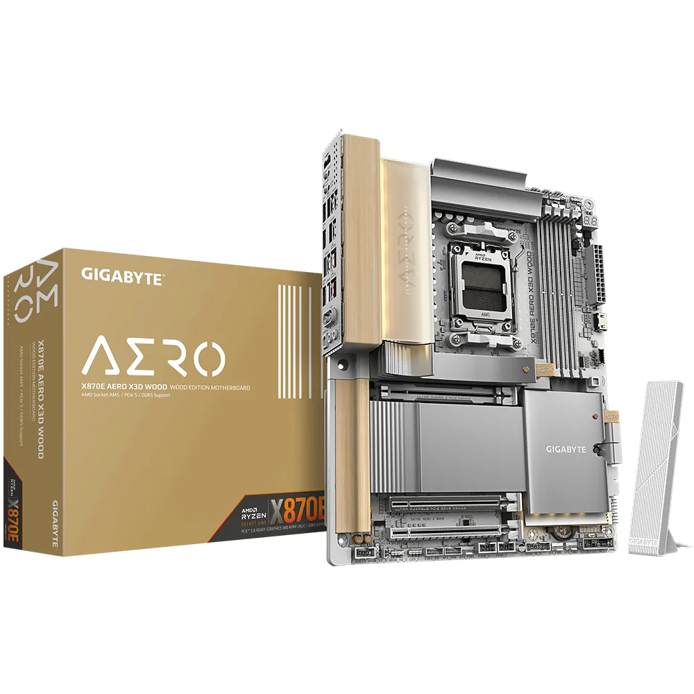 Placa Mãe Gigabyte X870e Aero X3d Wood Socket Am5 Ddr5 Atx PCie 5.0 RGB Wi-fi 6e M.2 4x Sata 6gb/s