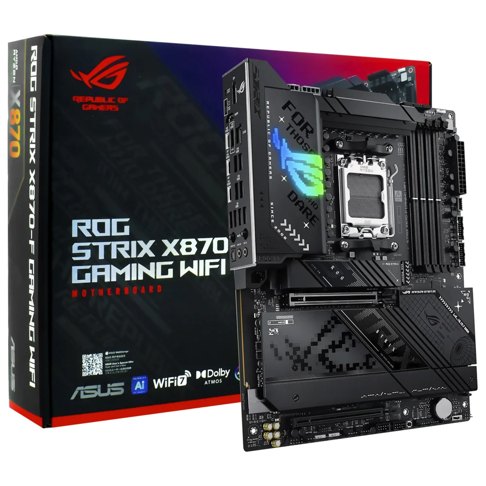 Placa Mãe Asus Rog Strix X870-f Gaming Wi-fi Socket Am5 Ddr5 Atx RGB 4x PCie 5.0 2.5gb Ethernet Mu-mimo