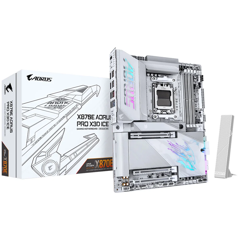 Placa Mãe Gigabyte X870e Aorus Pro X3d Ice Socket Am5 Ddr5 Atx PCie 5.0 RGB 4x M.2 10gbe