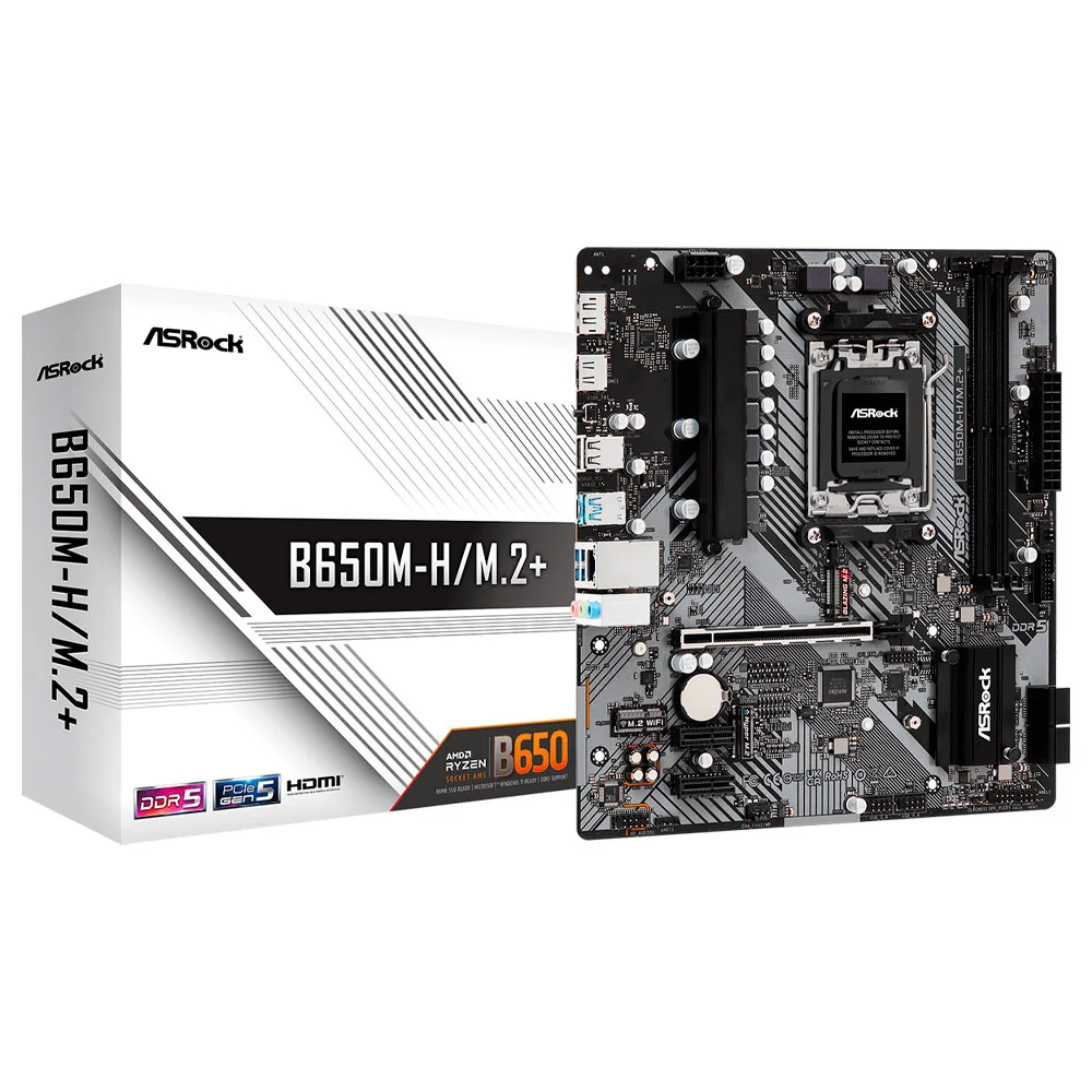 Placa Mãe Asrock B650m-h/m.2 Socket Am5 Ddr5 Micro Atx PCie 4.0 2x M.2 4x Sata RGB Gaming