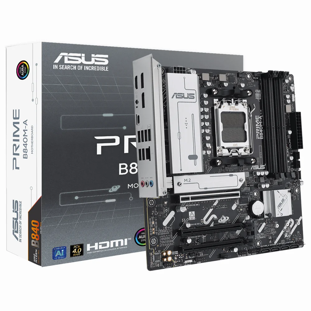 Placa Mãe Asus Prime B840m-a Socket Am5 Ddr5 Micro Atx 4x Sata 6gb/s PCie 4.0 RGB Otimizada Gaming