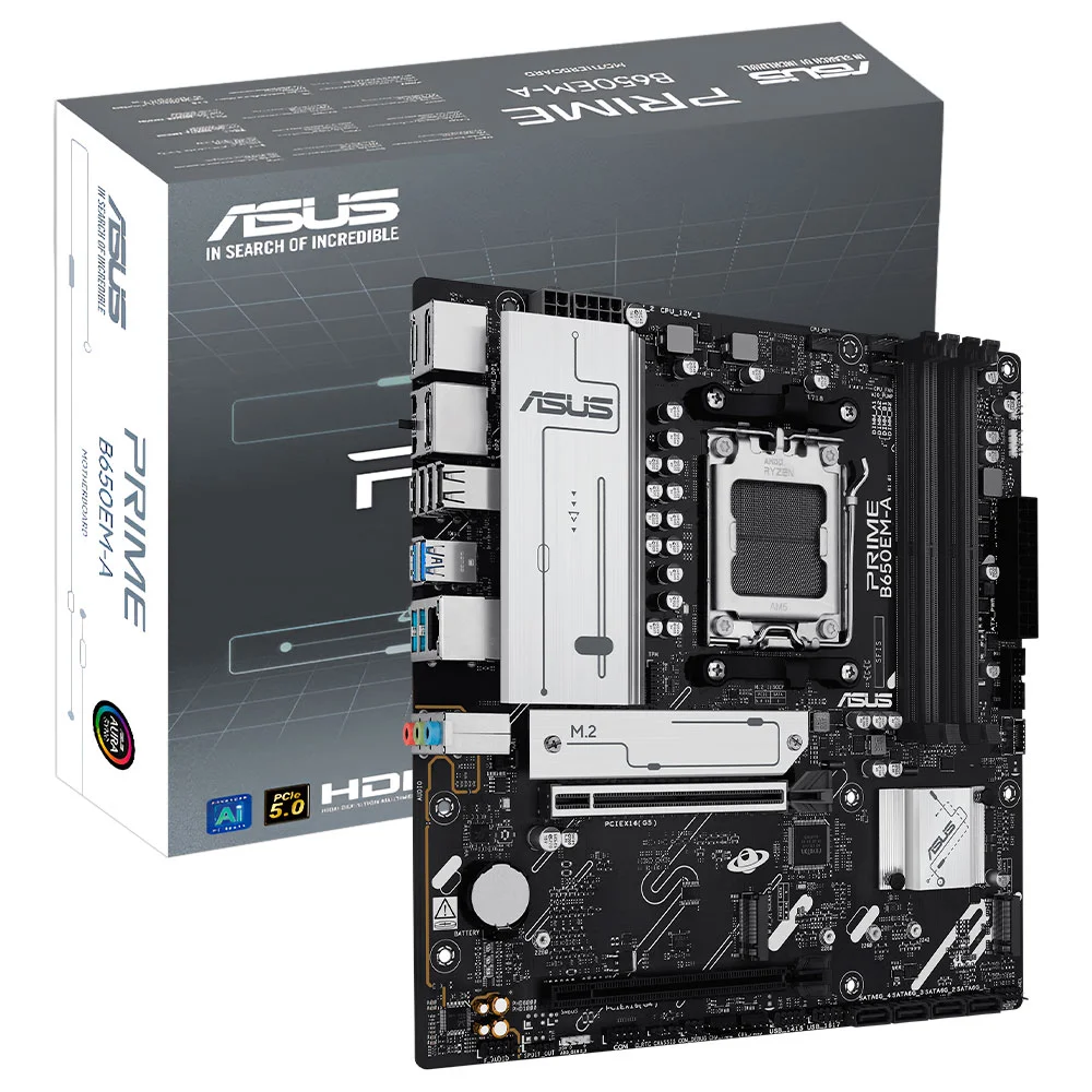 Placa Mãe Asus Prime B650em-a Socket Am5 Ddr5 Atx PCie 5.0 Usb 3.2 Gen 2 Wi-fi 6 Bluetooth 5.2 RGB
