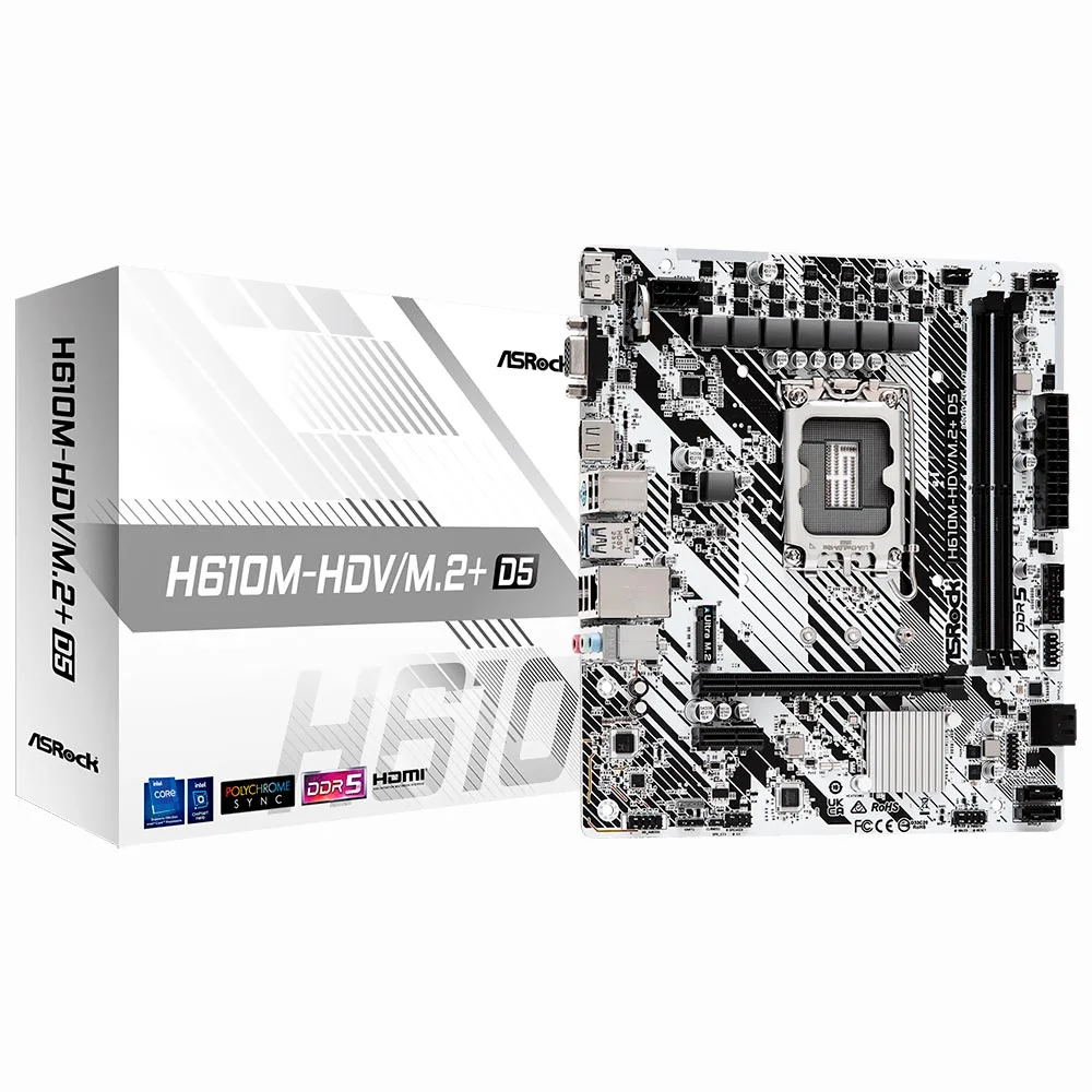 Placa Mãe Asrock H610m-hdv/m.2+ Socket LGA 1700 Ddr5 Micro Atx Vga M.2 4x Sata 6gb/s Ideal Para Gaming