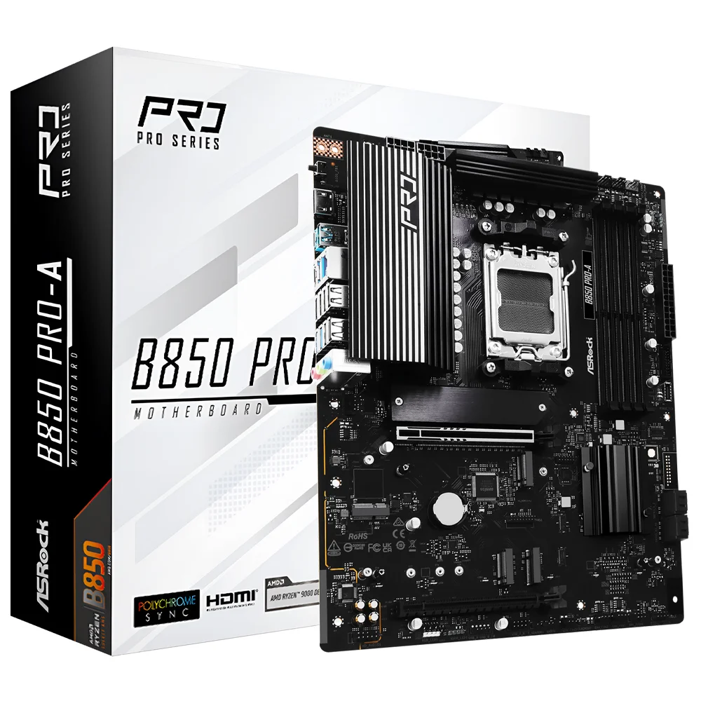 Placa Mãe Asrock B850 Pro-a Socket Am5 Ddr5 Atx PCie 5.0 Usb 3.2 Gen2 RGB Compatível Ryzen