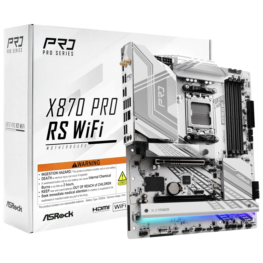 Placa Mãe Asrock X870 Pro Rs Wi-fi Socket Am5 Ddr5 Atx Bluetooth 5.2 PCie 5.0 RGB M.2 4 Slots Ram