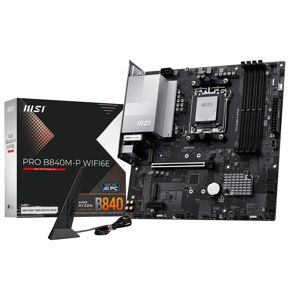 Placa Mãe Msi Pro B840m-p Wi-fi 6e Socket Am5 Ddr5 Micro Atx 4x Sata 6gb/s PCie 4.0 RGB Gaming