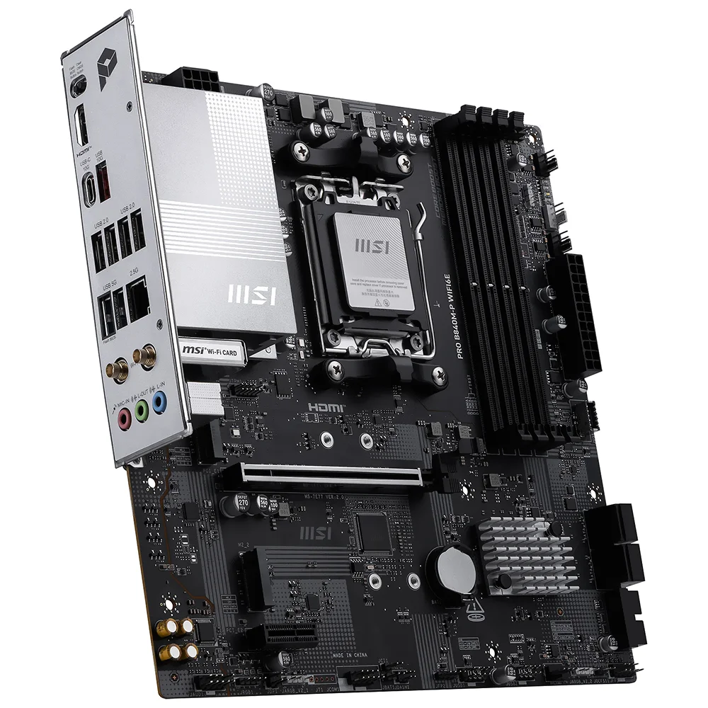 Imagem 2 de 3 do produto Placa Mãe Msi Pro B840m-p Wi-fi 6e Socket Am5 Ddr5 Micro Atx 4x Sata 6gb/s PCie 4.0 RGB Gaming
