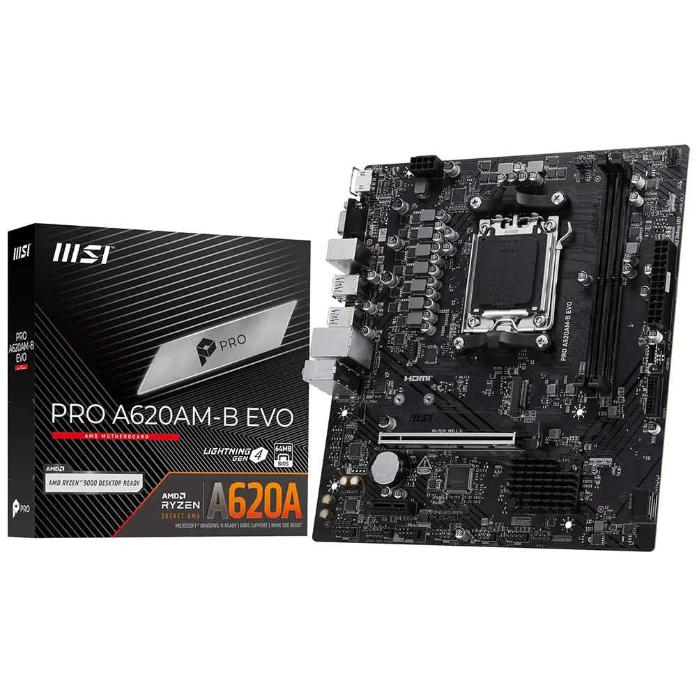 Placa Mãe Msi Pro A620am-b Evo Socket Am5 Ddr5 Atx 4x Dimm PCie 4.0 Usb 3.2 Gen 2 RGB Gamer