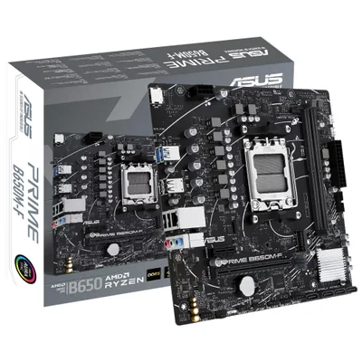 Placa Mãe Asus Prime B650m-f Socket Am5 Ddr5 Micro Atx 4 Slots Memória Suporte PCie 5.0 RGB Otimizada Para Gaming