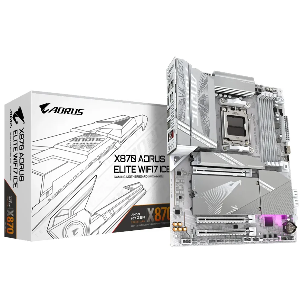 Placa Mãe Gigabyte X870 Aorus Elite Wi-fi 7 Ice Socket Am5 Ddr5 Atx RGB PCie 5.0 M.2 4 Slots Memória