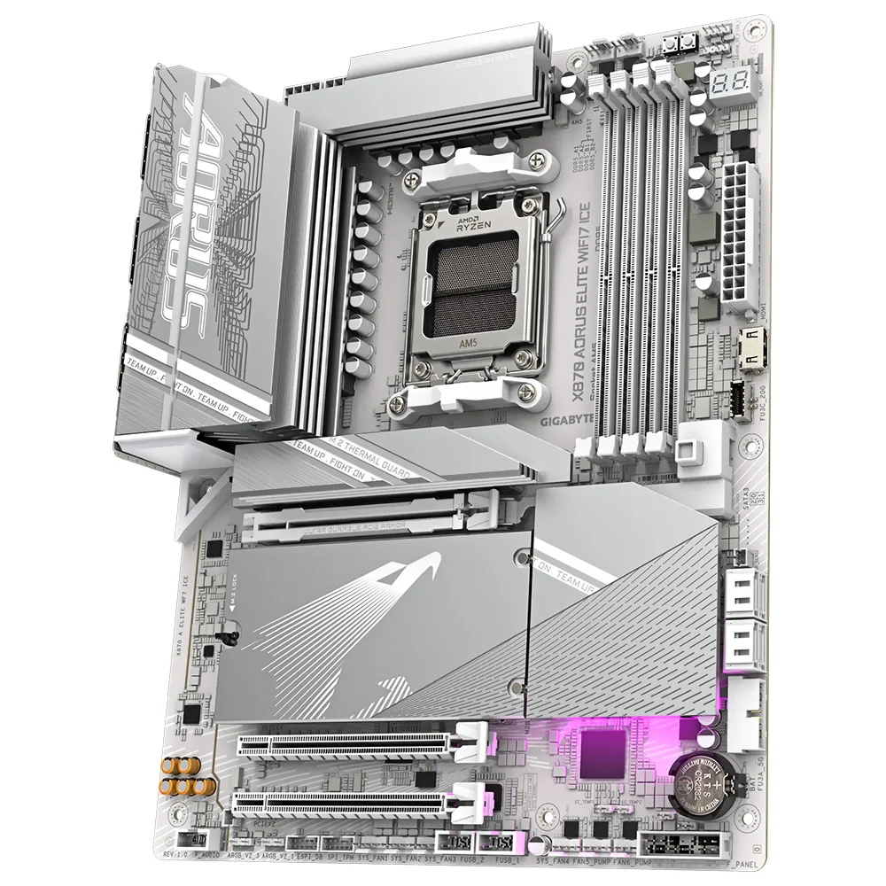Imagem 2 de 3 do produto Placa Mãe Gigabyte X870 Aorus Elite Wi-fi 7 Ice Socket Am5 Ddr5 Atx RGB PCie 5.0 M.2 4 Slots Memória
