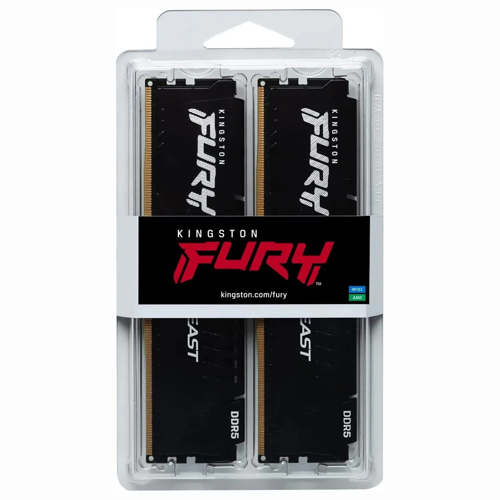 Memória Ram Kingston Fury Beast Ddr5 64gb 5200mhz - Preto (kf552c40bbk2-64)