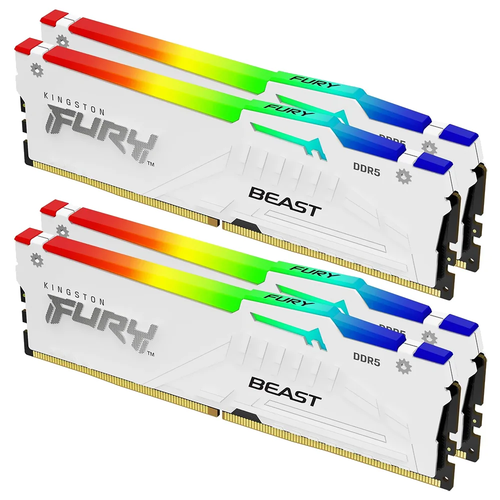 Memória Ram Kingston Fury Beast Ddr5 64gb (4x16gb) 6000mhz RGB - Branco (kf560c40bwak4-64)