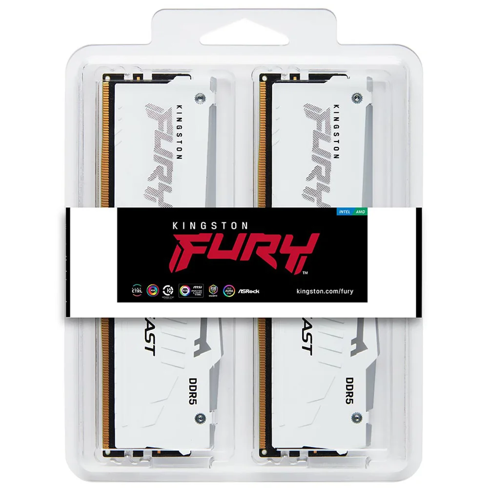 Imagem 2 de 3 do produto Memória Ram Kingston Fury Beast Ddr5 64gb (4x16gb) 6000mhz RGB - Branco (kf560c40bwak4-64)